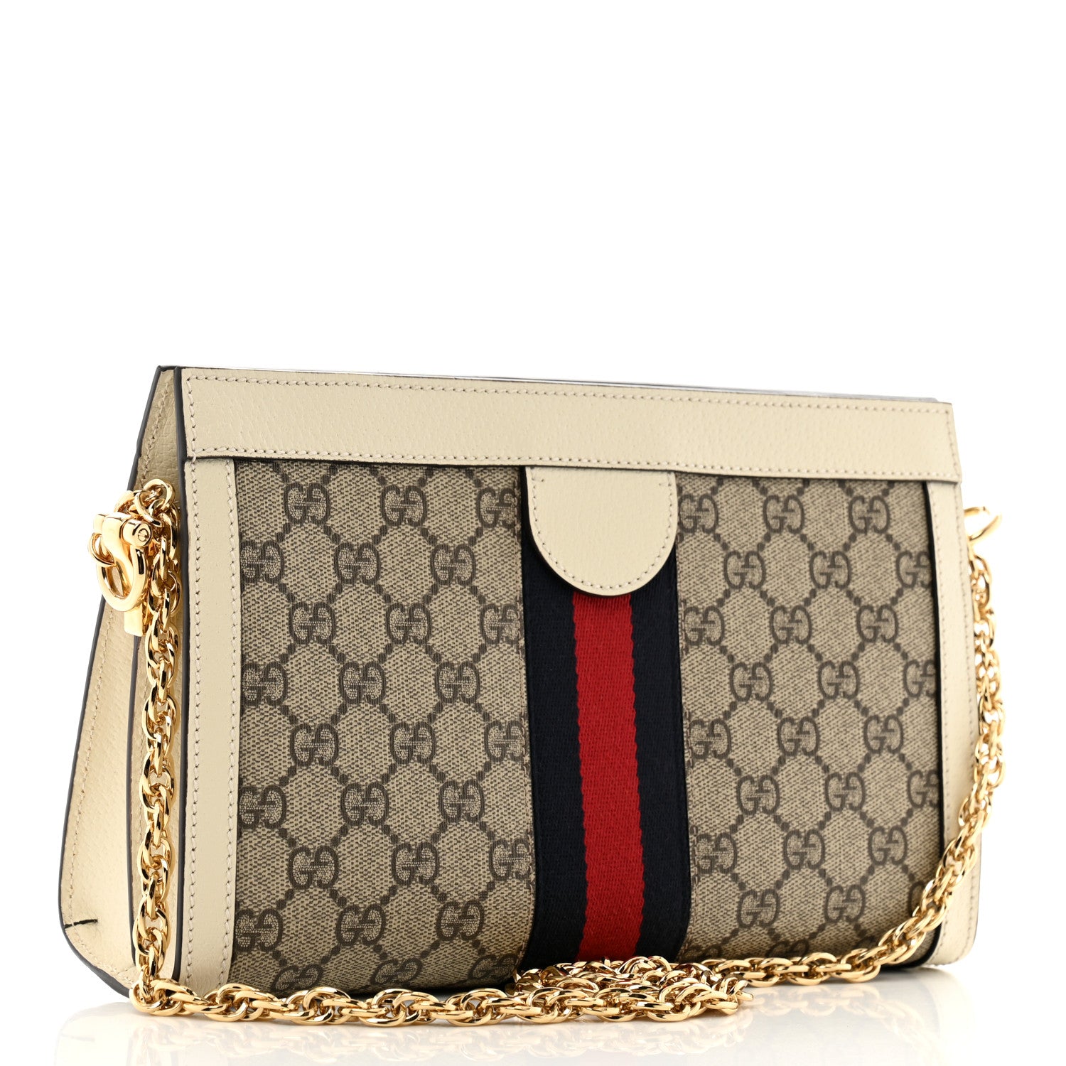 Gucci GG Supreme Monogram Textured Calfskin Web Small Ophidia Chain Shoulder Bag Beige Ebony Mystic White 3 of 11