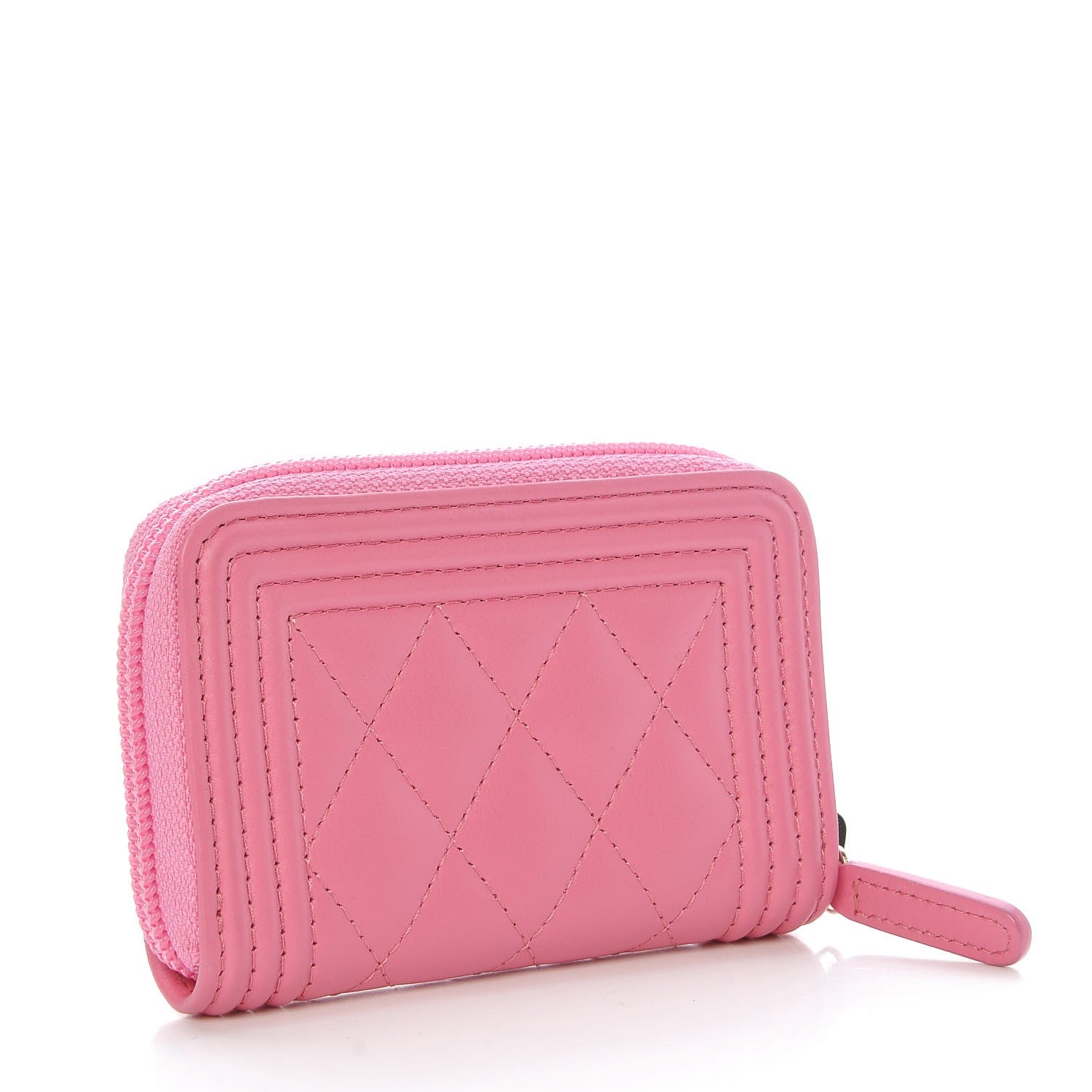 Chanel Calfskin Quilted Boy Zip Around Coin Purse Wallet Pink 3 of 8