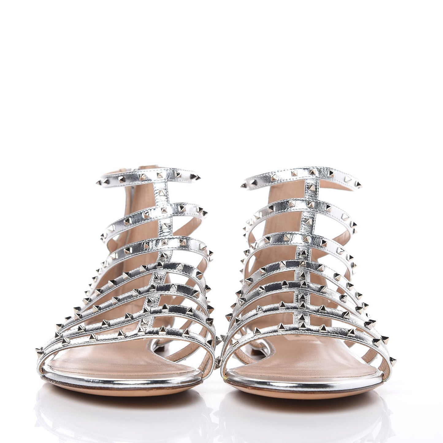 Metallic Nappa Lovestud Caged Flat Sandals 39 Silver