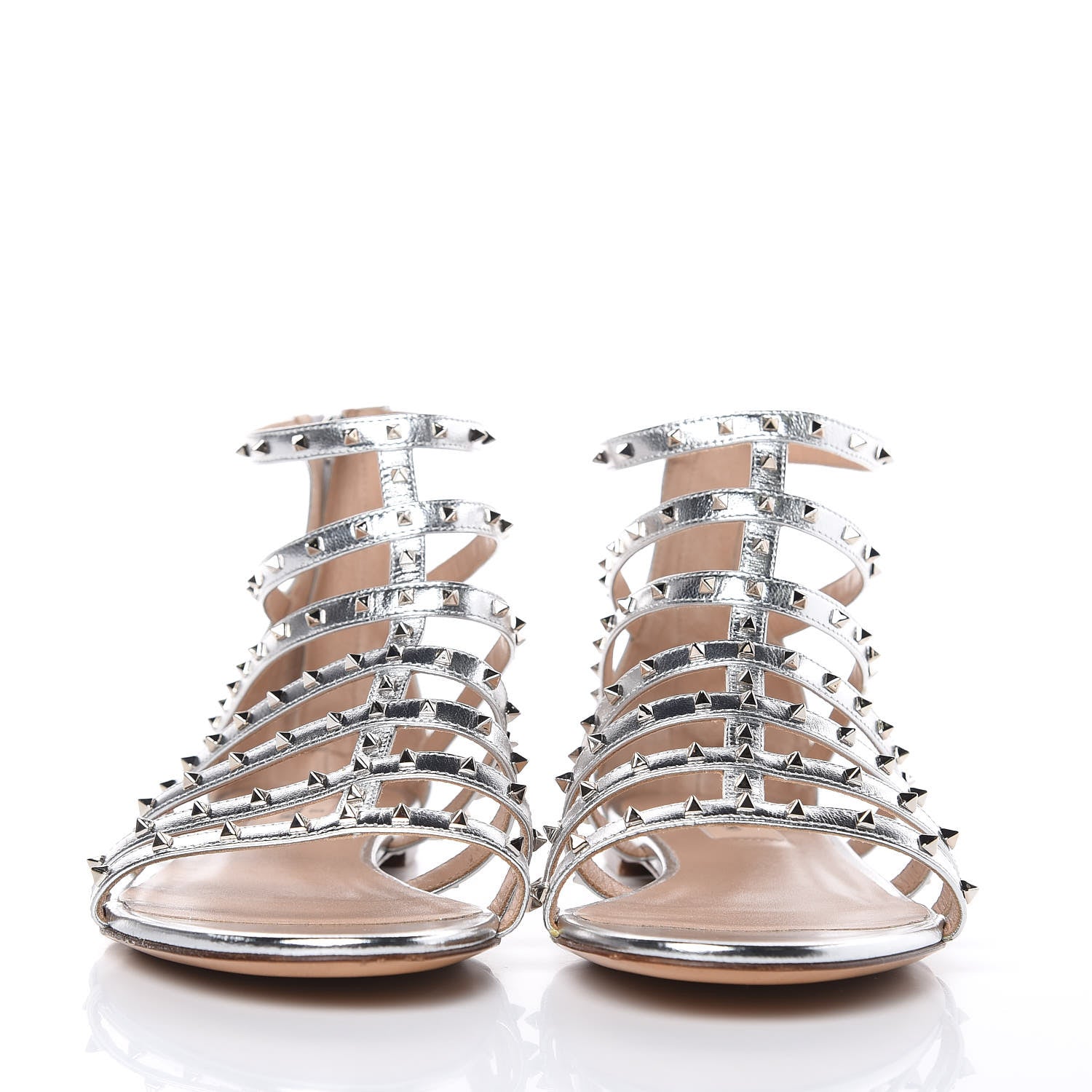 Valentino Garavani Metallic Nappa Lovestud Caged Flat Sandals 39 Silver 2 of 8