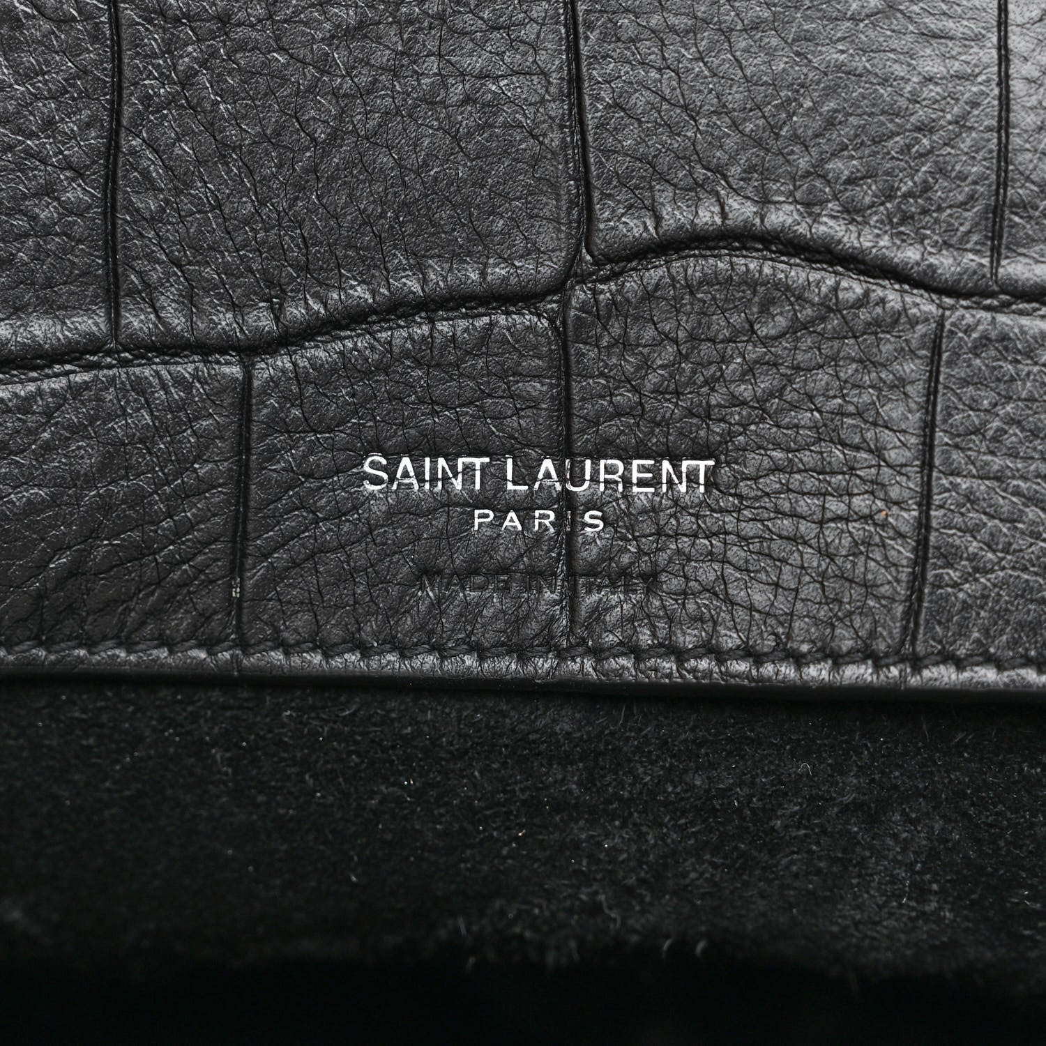 Saint Laurent Calfskin Crocodile Embossed Large Souple Sac De Jour Black 6 of 13
