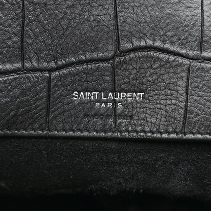 Saint Laurent Calfskin Crocodile Embossed Large Souple Sac De Jour Black 6 of 13