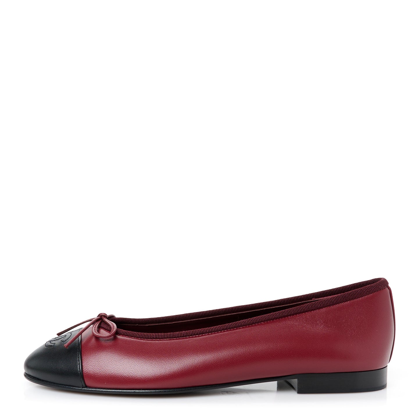 Lambskin Cap Toe CC Ballerina Flats 38 Burgundy Black
