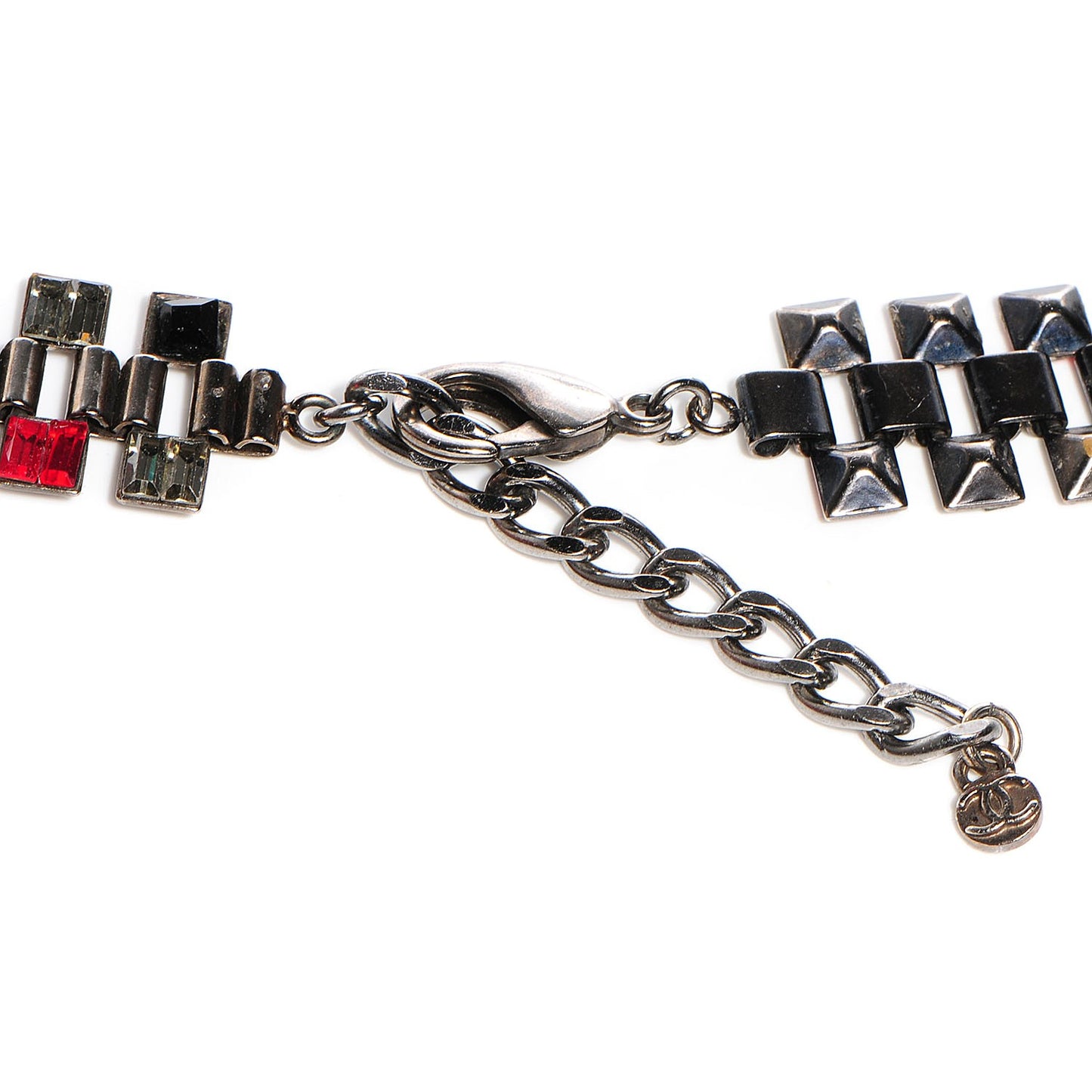 Ruthenium Crystal Baguette CC Long Necklace Red Black