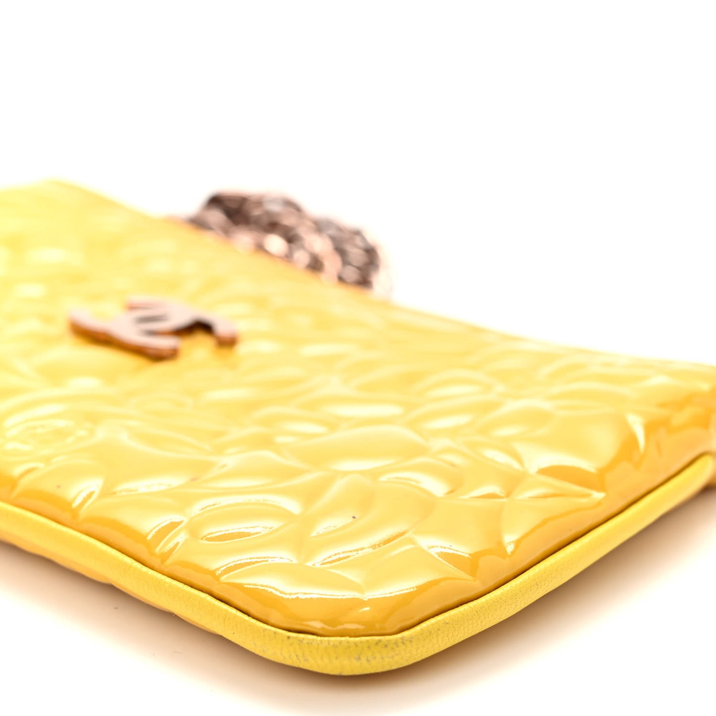 Patent Camellia Embossed Pochette Yellow
