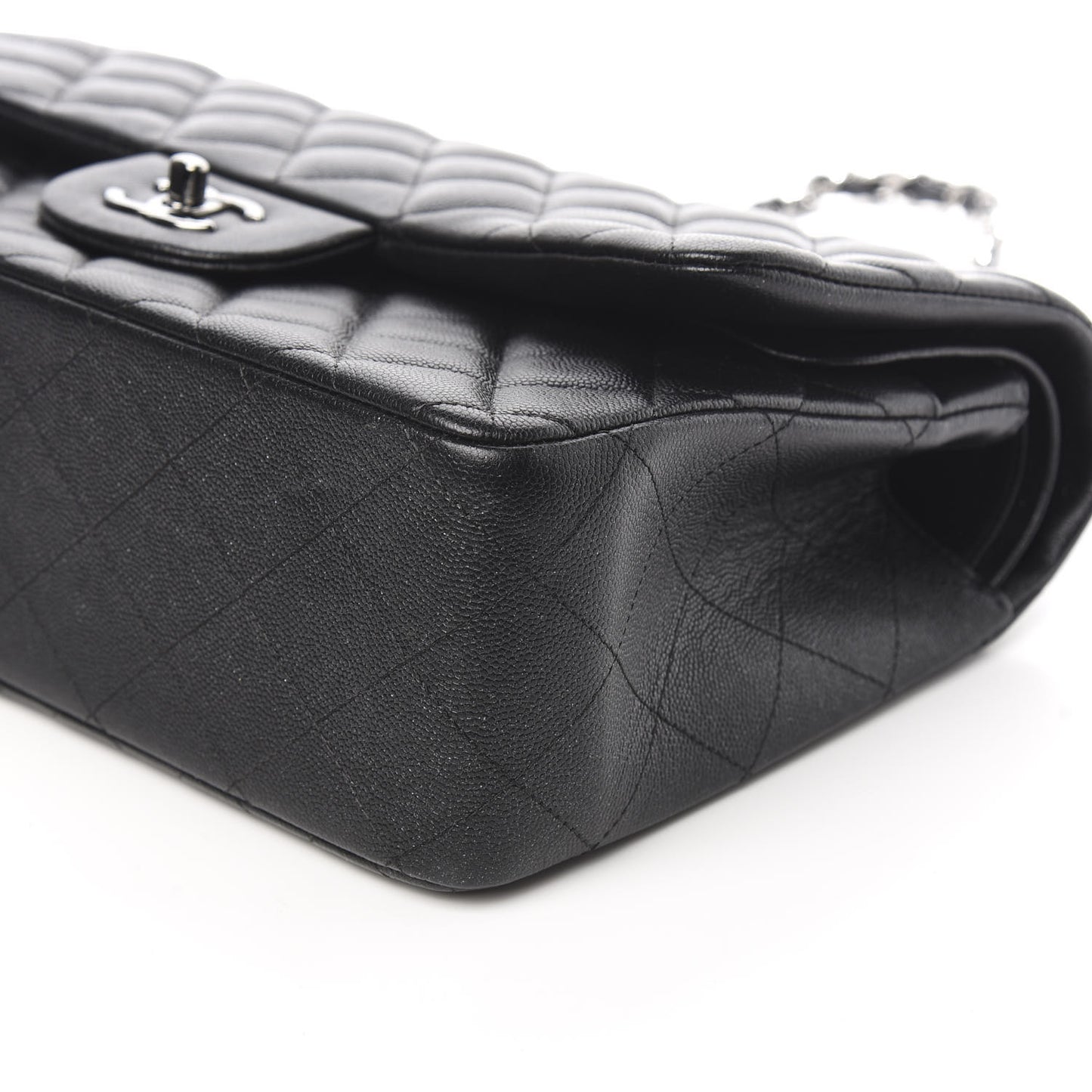 Iridescent Caviar Quilted Jumbo Double Flap Black
