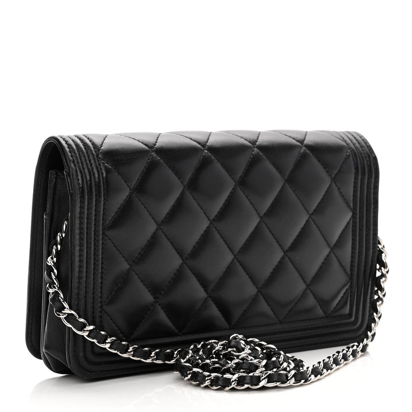 Lambskin Quilted Boy Wallet On Chain WOC Black