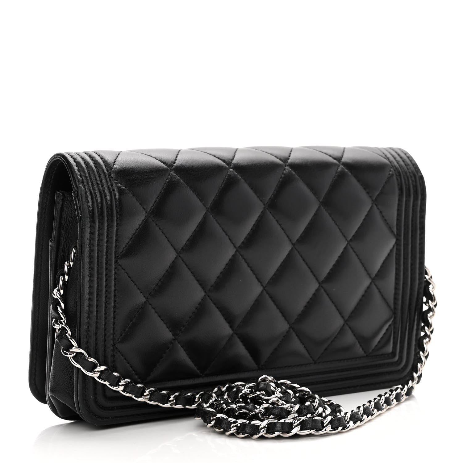 Chanel Lambskin Quilted Boy Wallet On Chain WOC Black 3 of 12