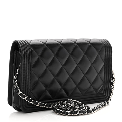 Chanel Lambskin Quilted Boy Wallet On Chain WOC Black 3 of 12