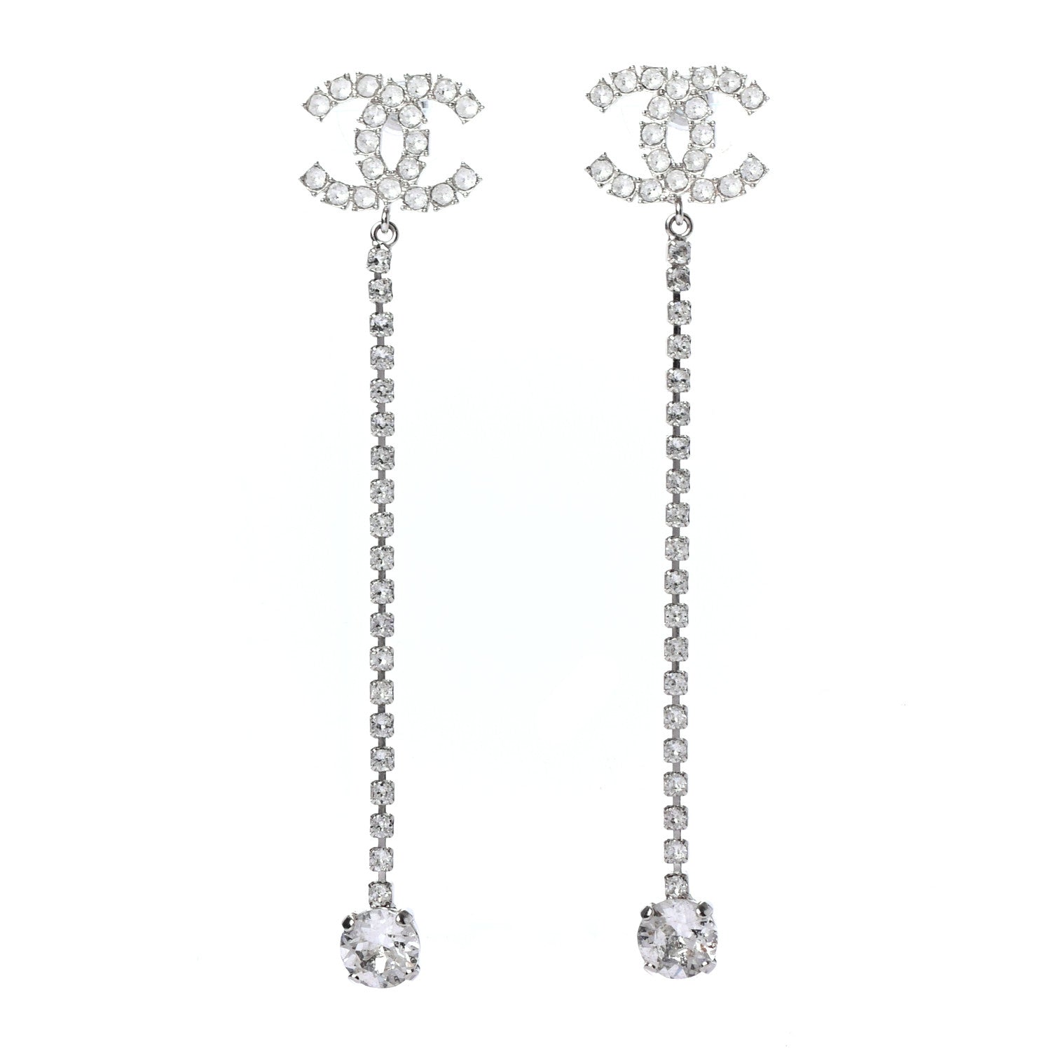 Chanel Crystal CC Drop Earrings Silver 1 of 5