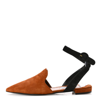 Prada Suede Pointed Toe Ankle Strap Flats 36.5 Brown Black 1 of 9