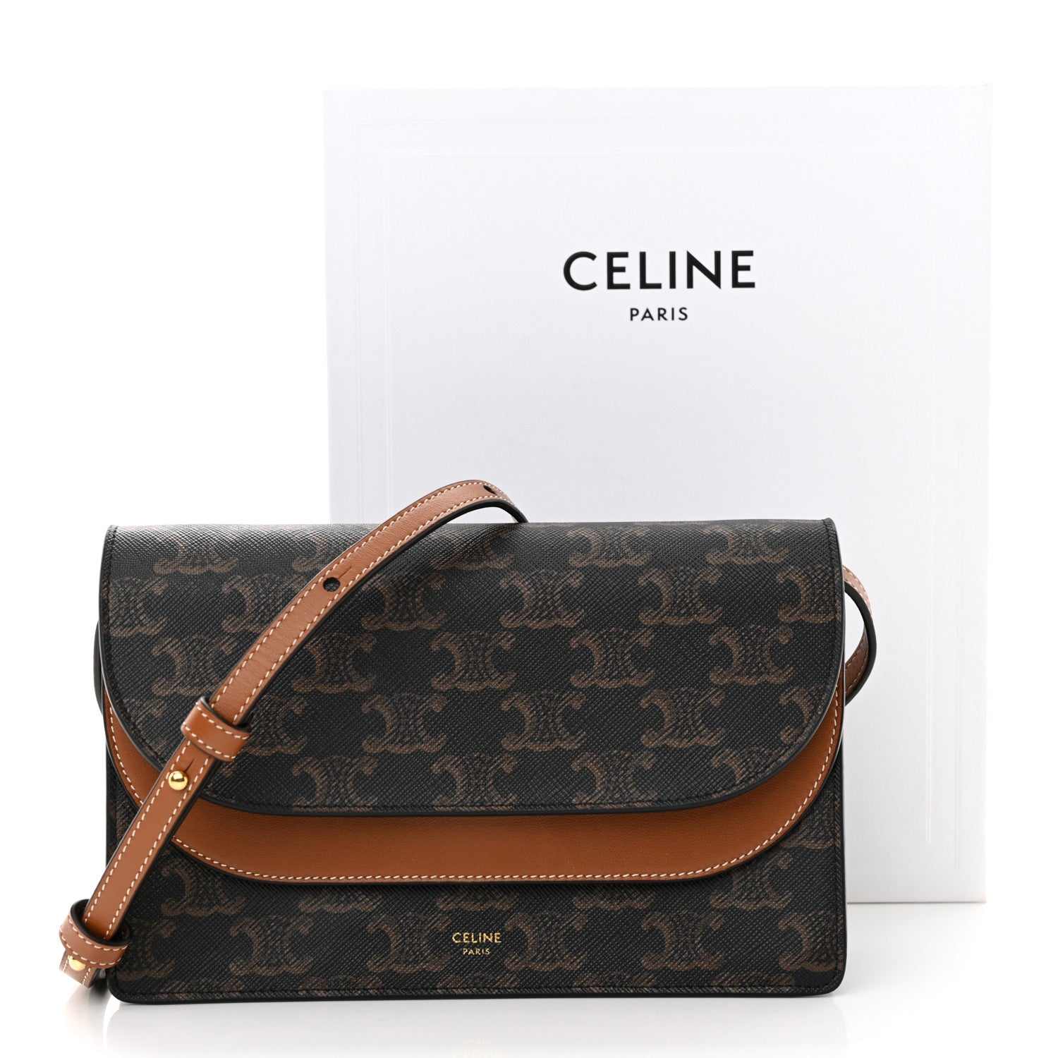 Celine Triomphe Canvas Lambskin Wallet On Strap Tan 14 of 14
