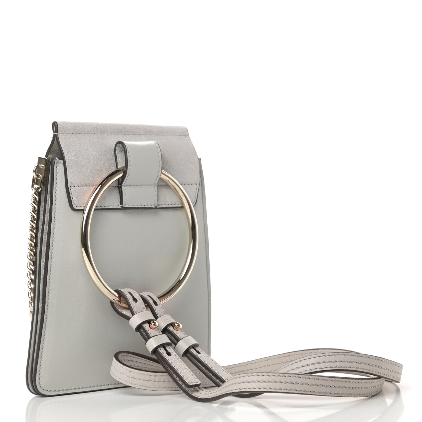 Suede Calfskin Mini Faye Bracelet Bag Airy Grey