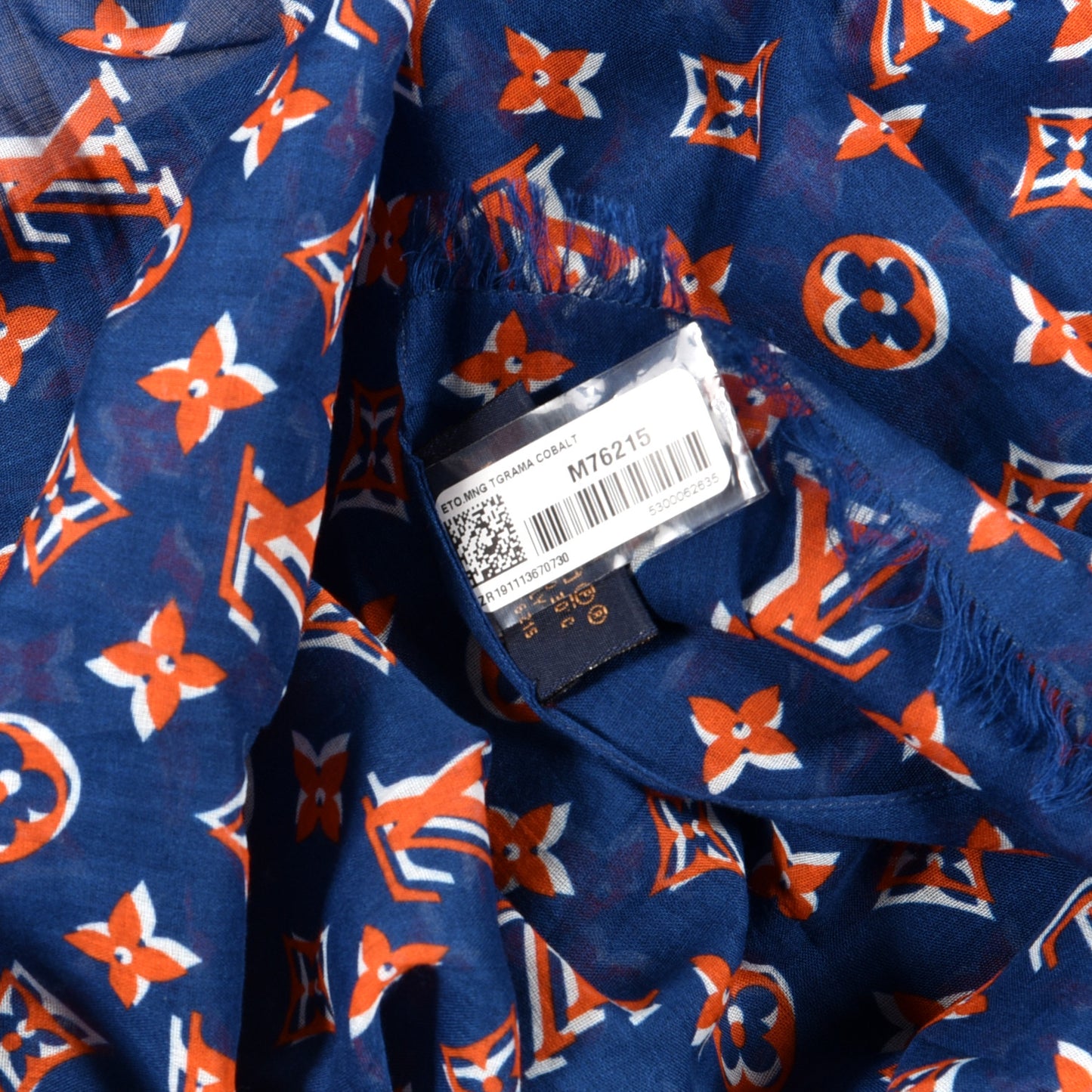 Cotton Monogram Taigarama Stole Cobalt
