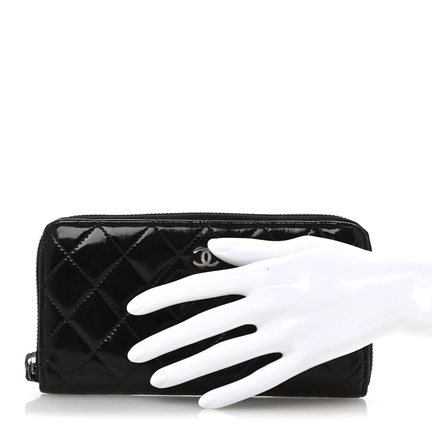 Patent Quilted Large Gusset Zip Around Wallet Black Black