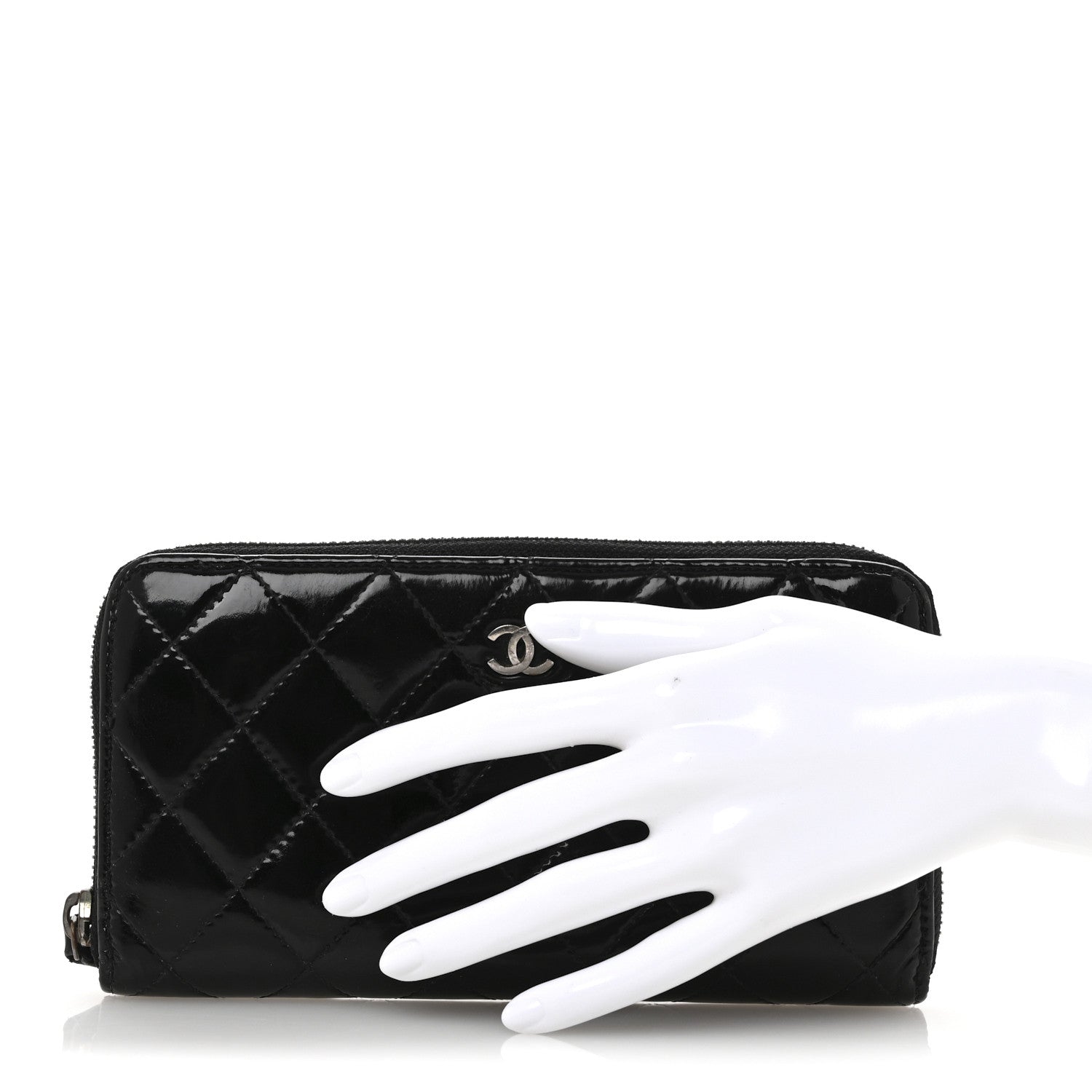 Chanel Patent Quilted Large Gusset Zip Around Wallet Black Black 2 of 13
