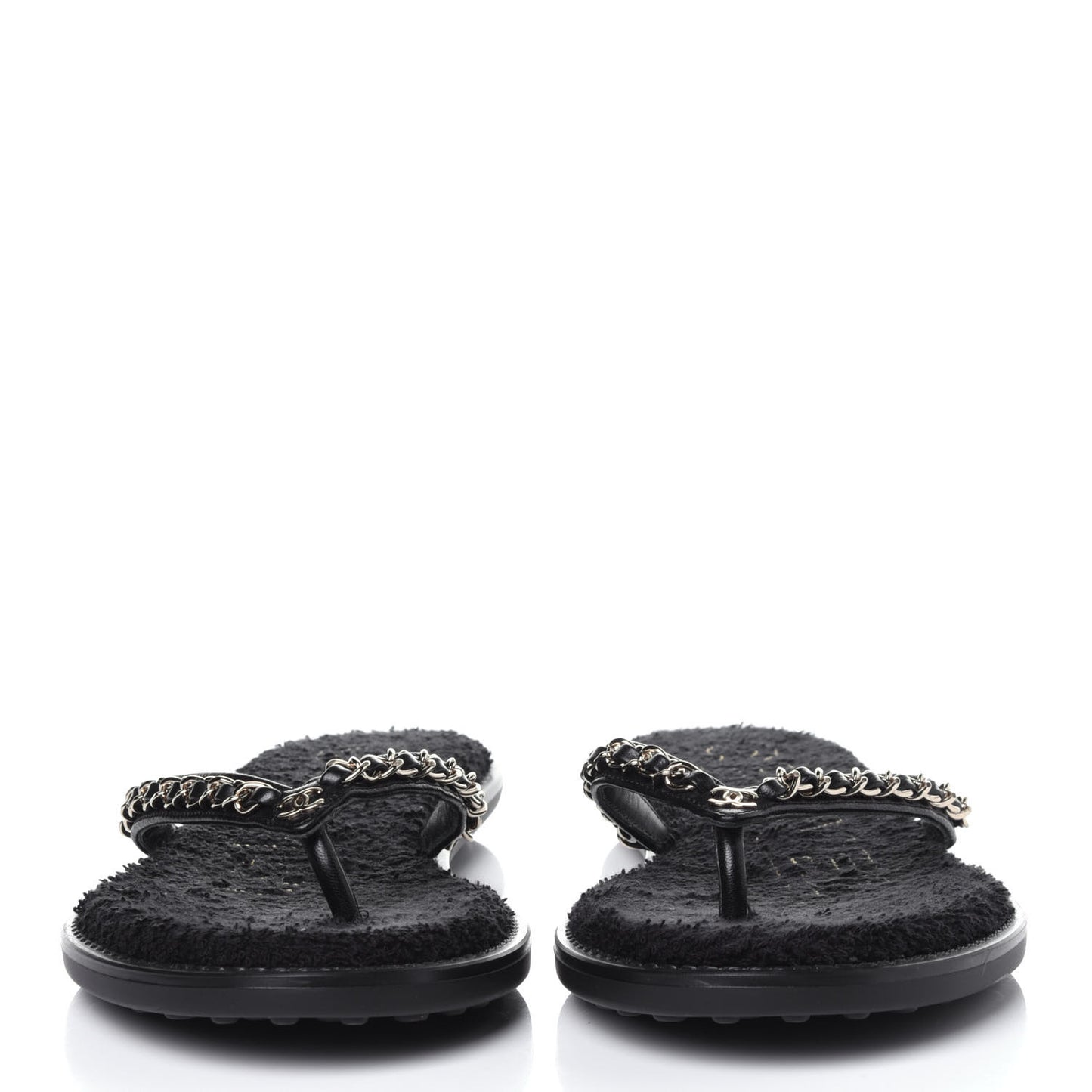 Lambskin CC Chain Thong Sandals 36 Black