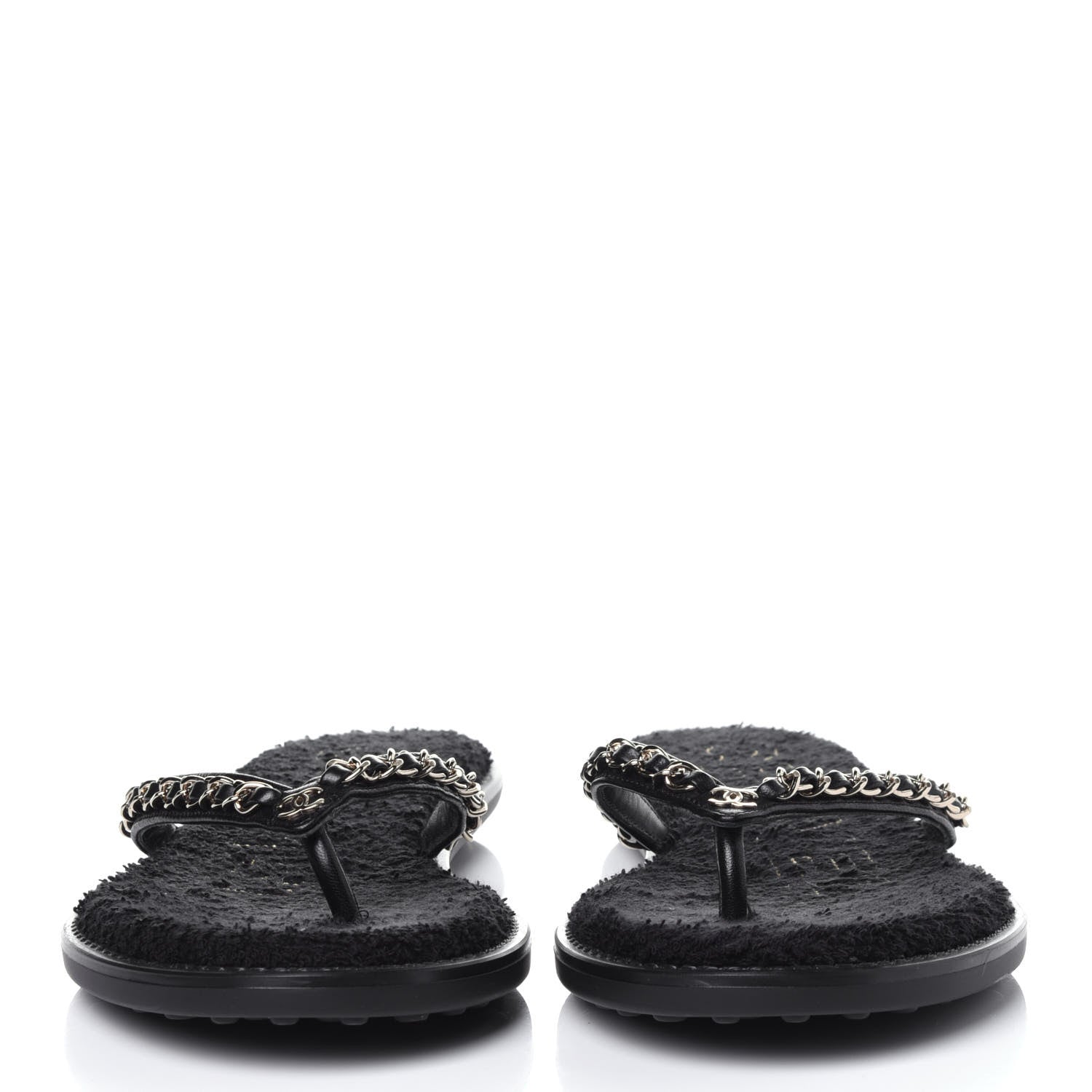 Chanel Lambskin CC Chain Thong Sandals 36 Black 2 of 10
