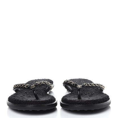 Chanel Lambskin CC Chain Thong Sandals 36 Black 2 of 10