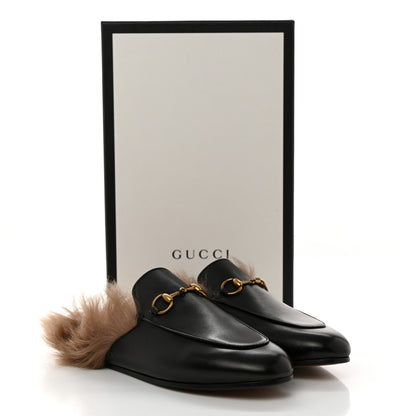 Gucci Calfskin Fur Womens Princetown Slippers 37.5 Black 8 of 8