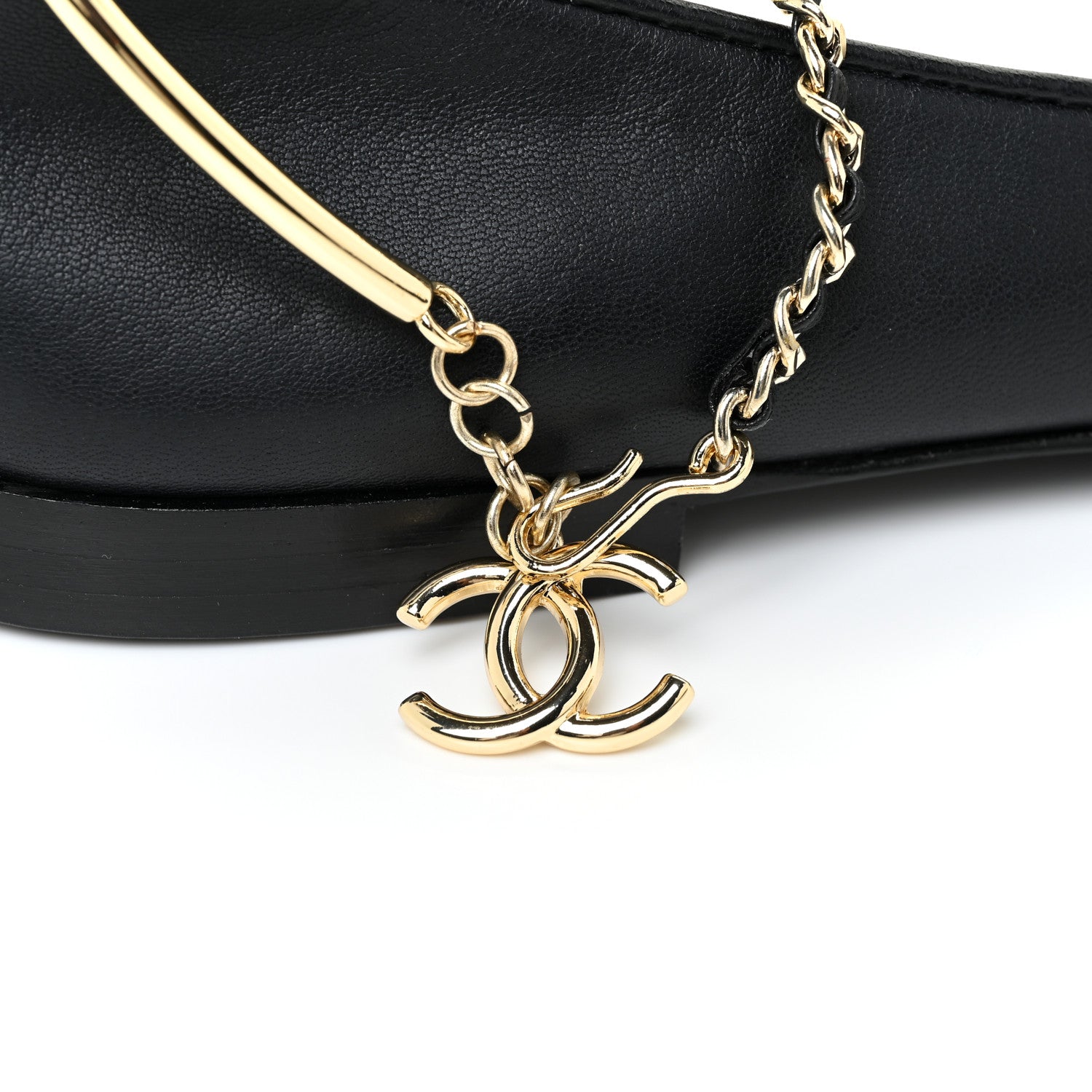 Chanel Lambskin Patent Calfskin Cap Toe Ankle Chain Ballerina Flats 37 Black 11 of 12