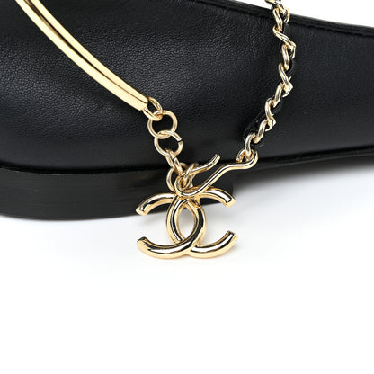 Chanel Lambskin Patent Calfskin Cap Toe Ankle Chain Ballerina Flats 37 Black 11 of 12