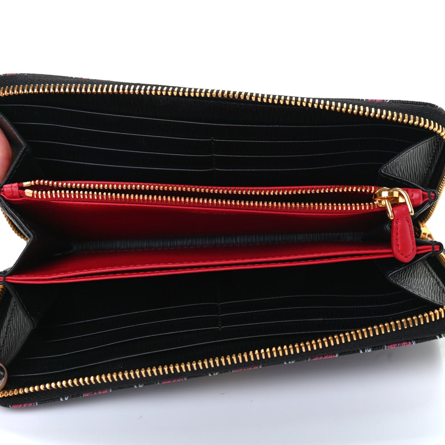 Vitello Move Love Print Metal Zip Around Wallet Black