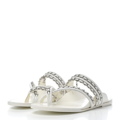 Chanel Calfskin Chain CC Thong Flat Sandals 41 White 3 of 15