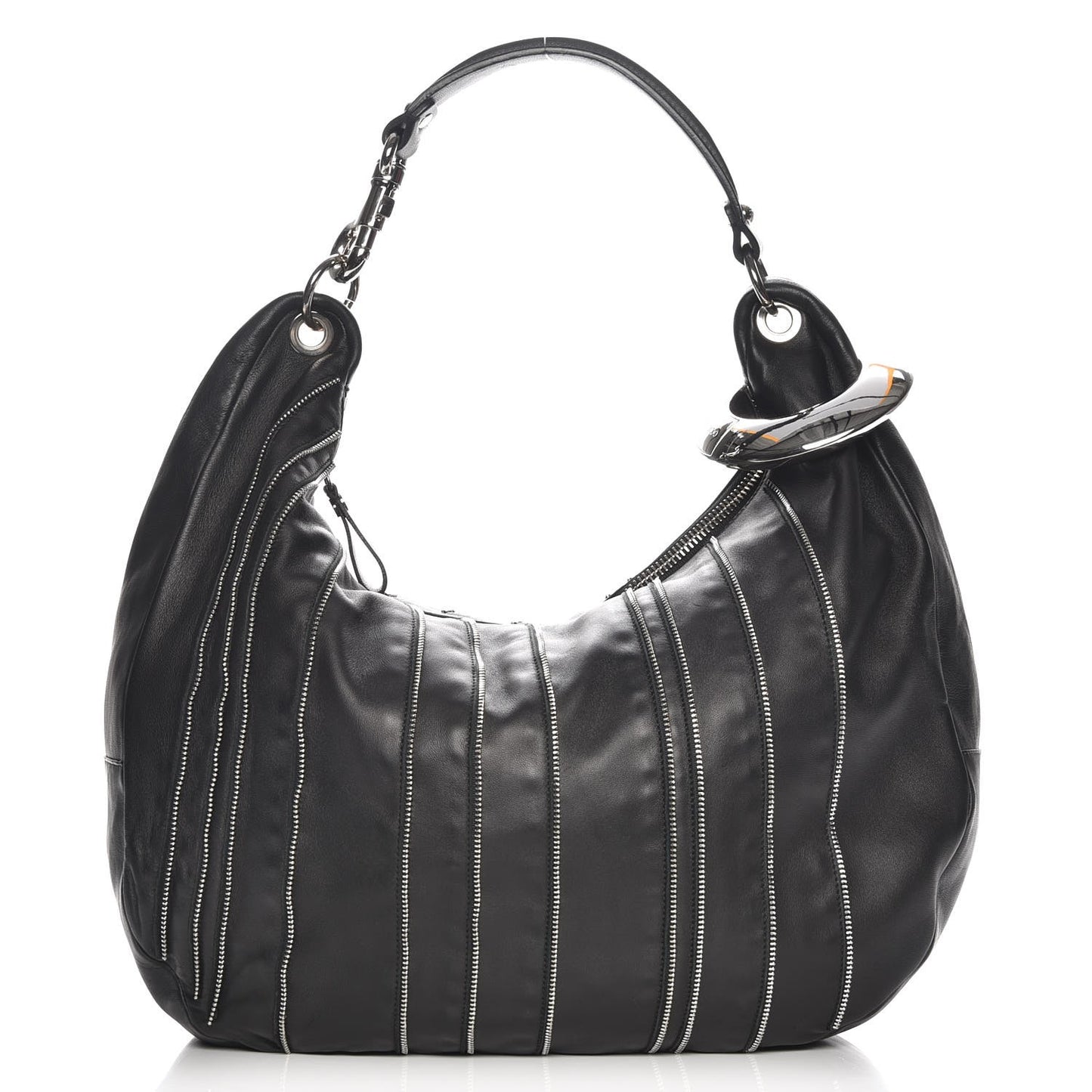 Lambskin Large Solar Zipper Hobo Black
