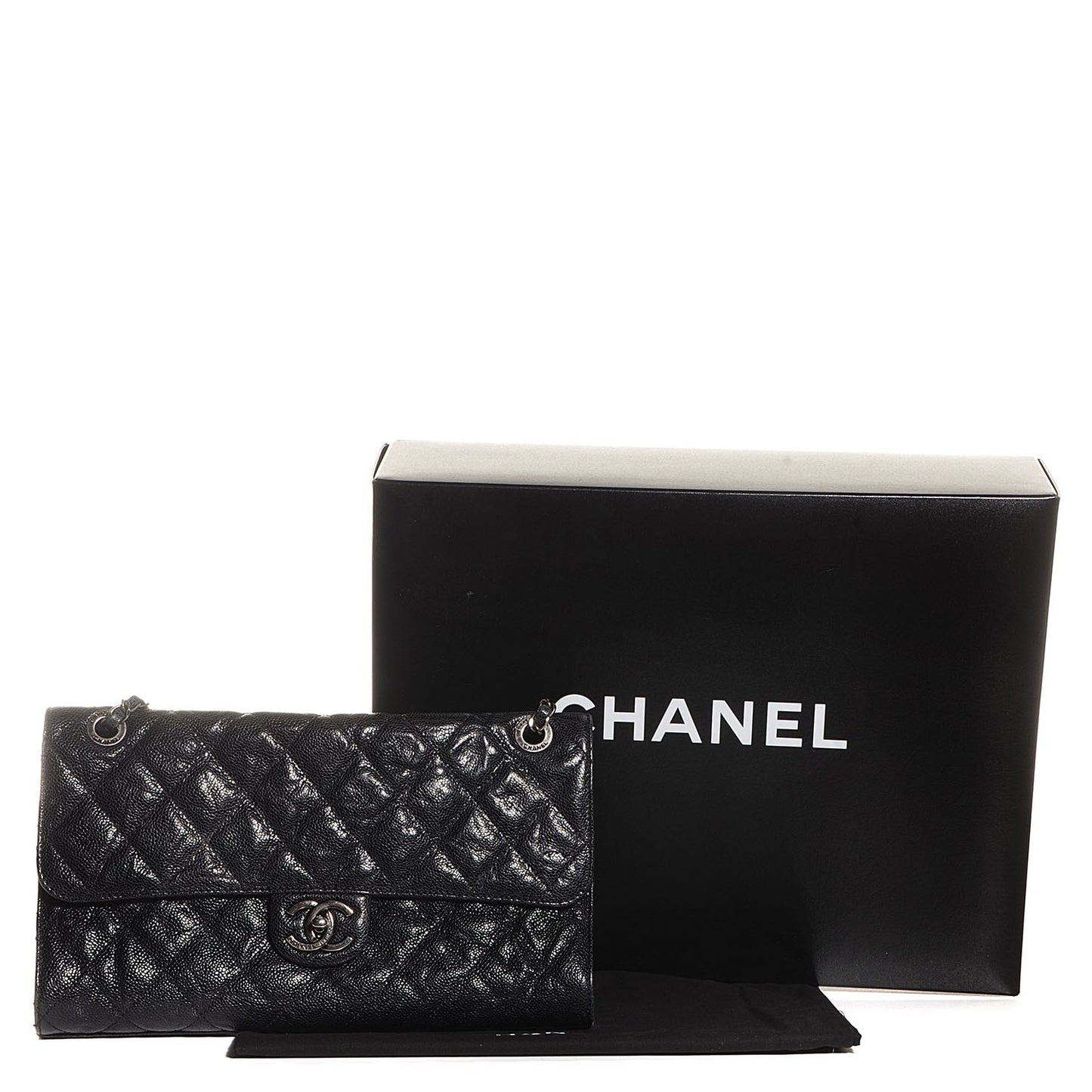 Crumpled Grained Calfskin CC Crave Jumbo Flap Black