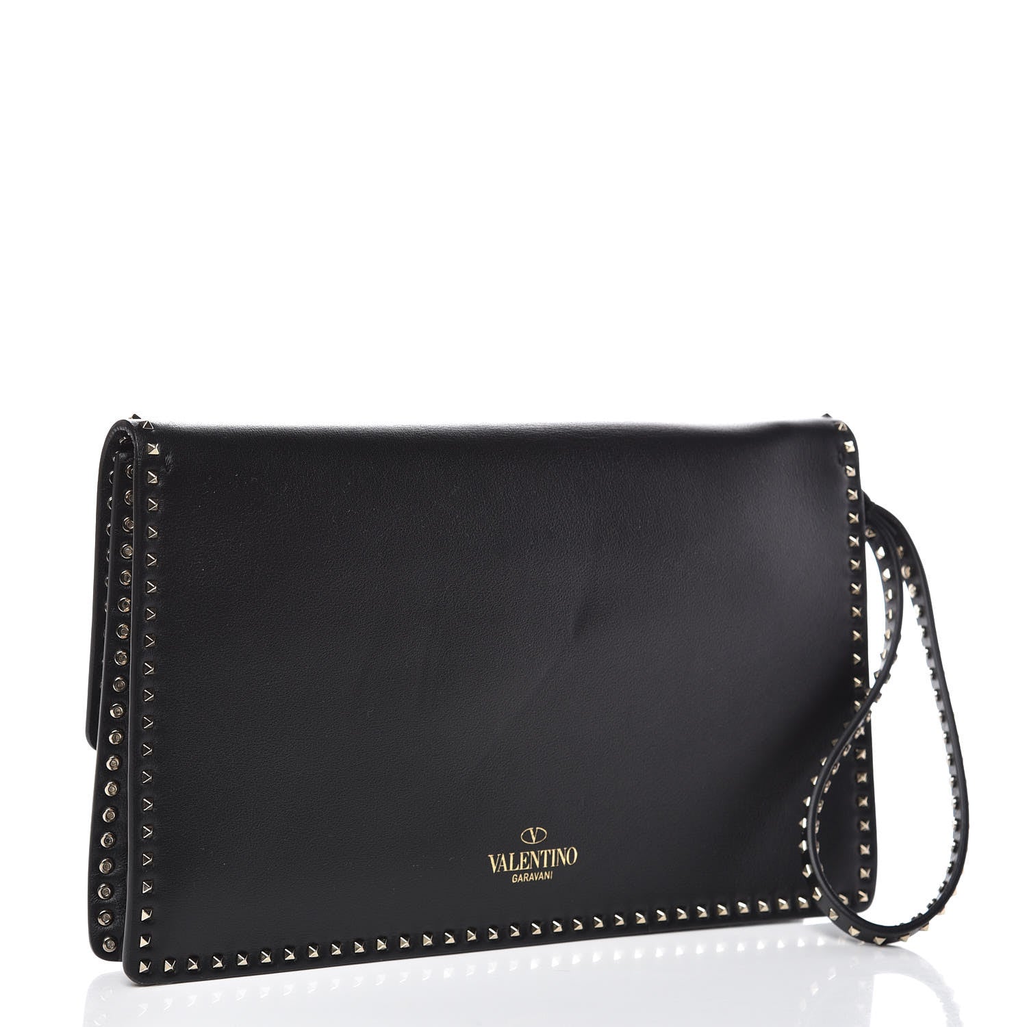 Valentino Garavani Calfskin Rockstud Turn Lock Flap Clutch Black 3 of 9