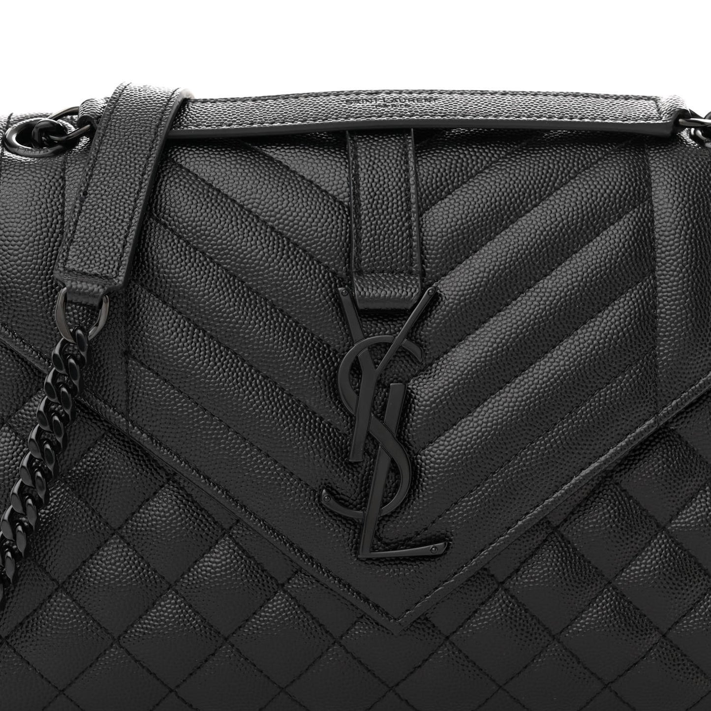 Grain De Poudre Textured Mixed Matelasse Triquilt Medium Monogram Monochrome Satchel Black