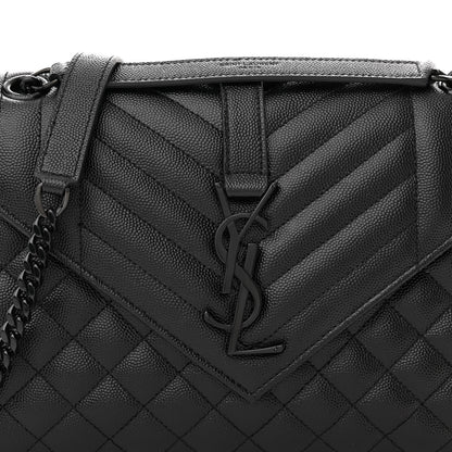 Saint Laurent Grain De Poudre Textured Mixed Matelasse Triquilt Medium Monogram Monochrome Satchel Black 7 of 9