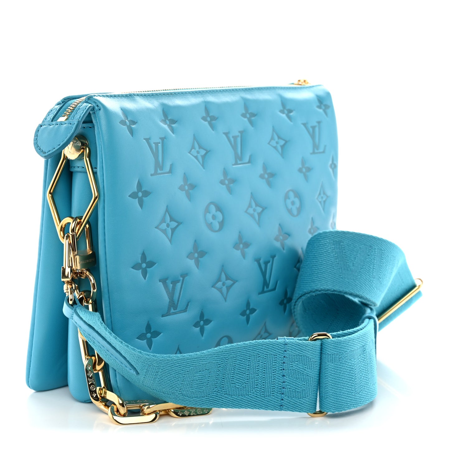 Lambskin Embossed Monogram Coussin PM Turquoise