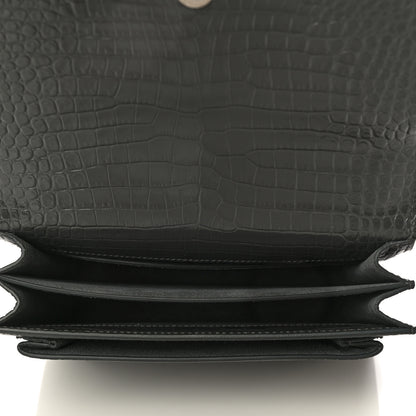 Saint Laurent Calfskin Crocodile Embossed Medium Monogram Sunset Dark Green 4 of 9