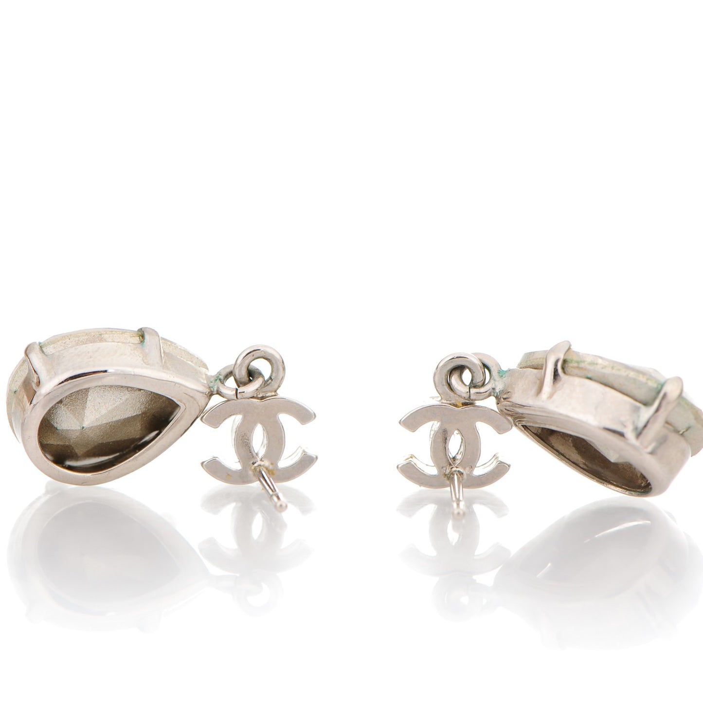 Crystal CC Drop Earrings Silver