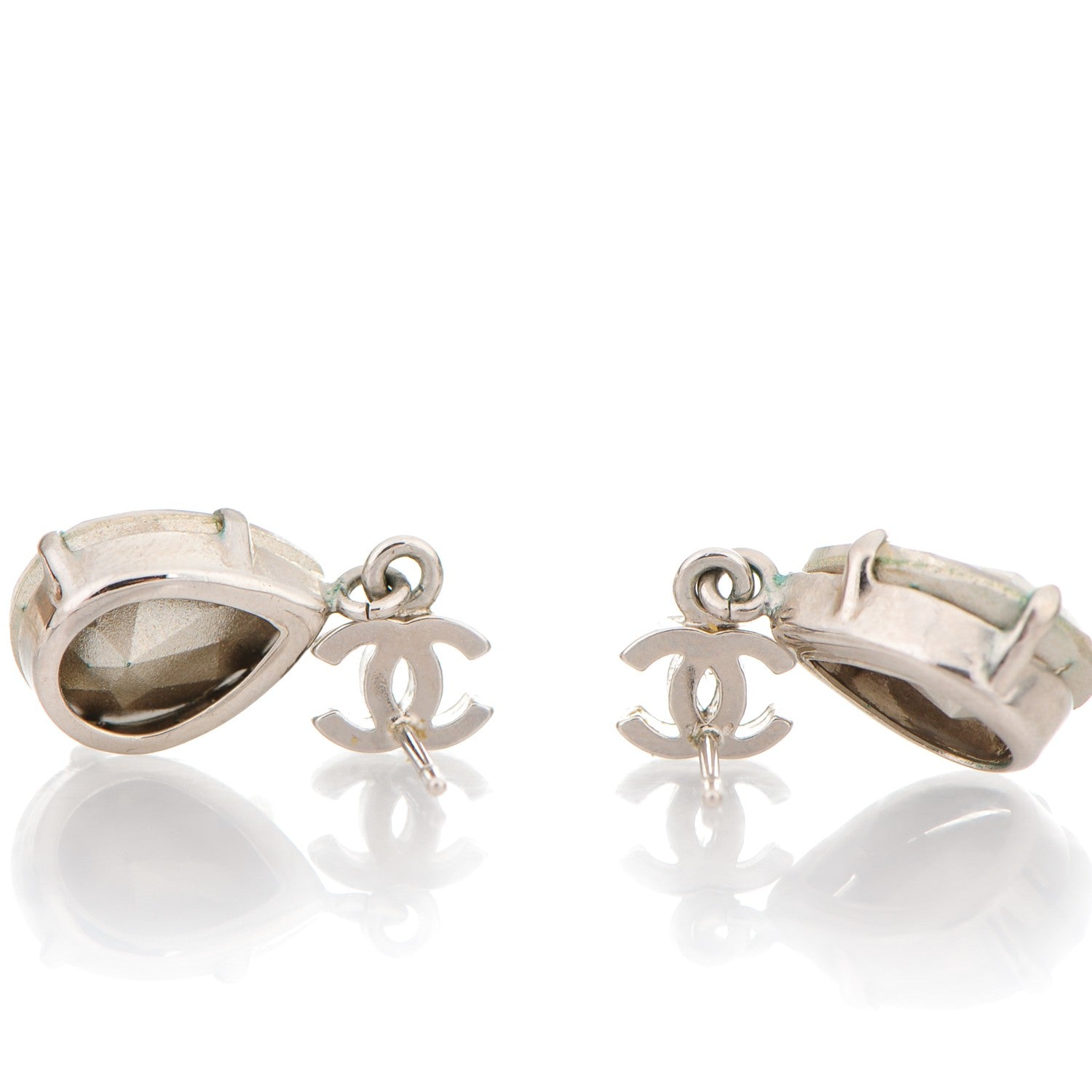 Chanel Crystal CC Drop Earrings Silver 3 of 3