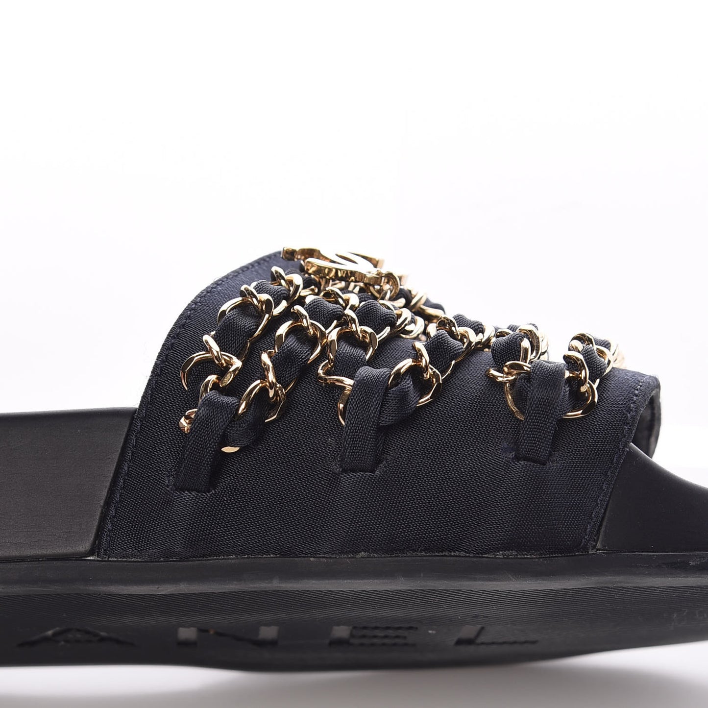 Satin Canvas Chain Flat Sandals 37 Marine
