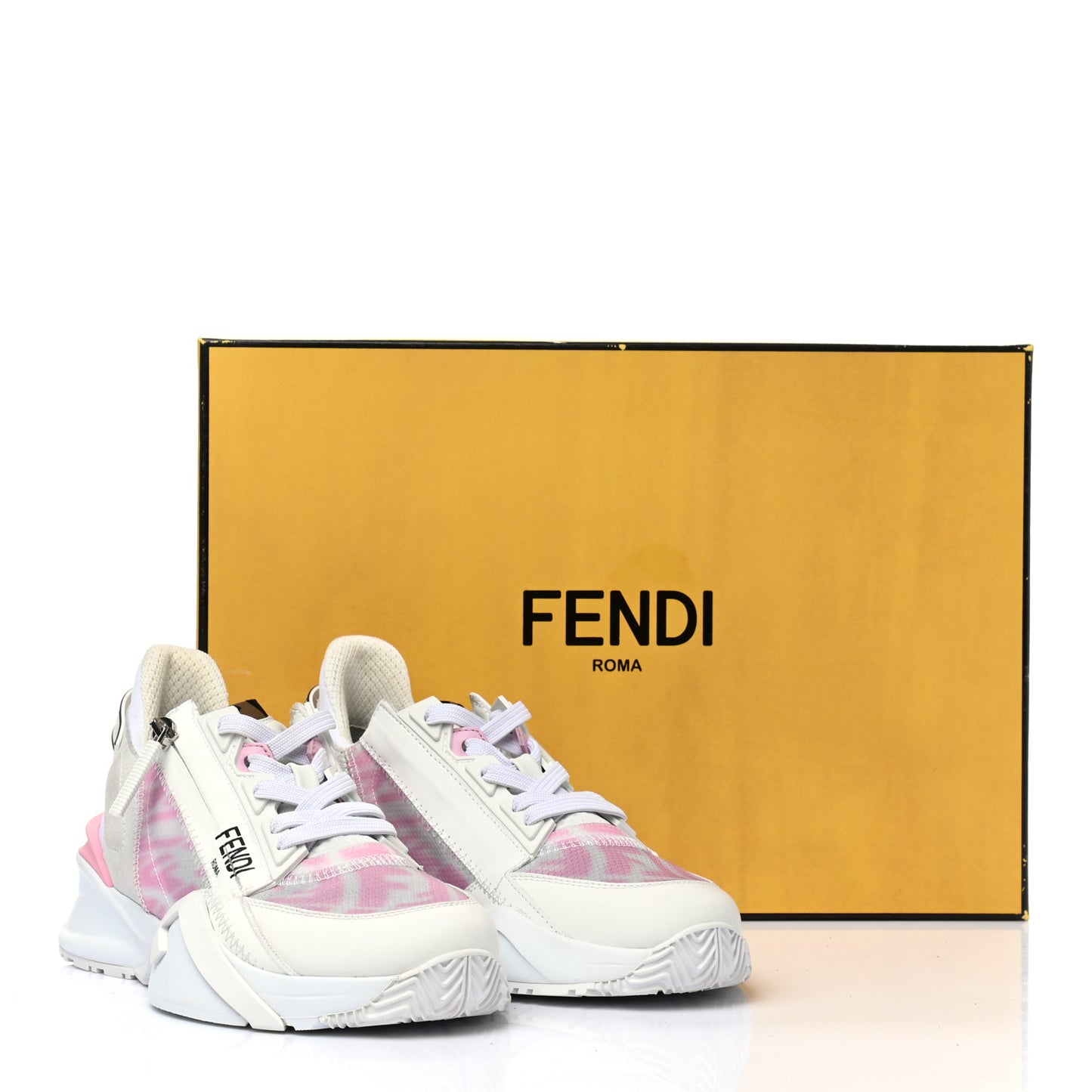 X SARAH COLEMAN Nylon Suede Lycra FF Vertigo Fendi Flow Low Top Sneakers 35.5 Transparent Rosa White