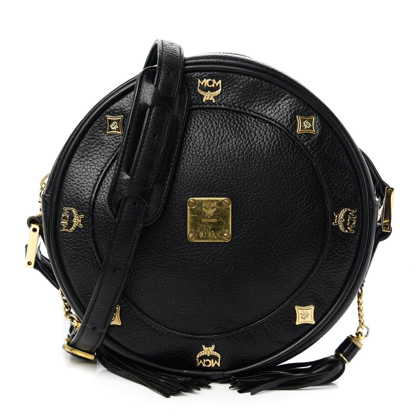 Grained Calfskin Studded Heritage Tambourine Black