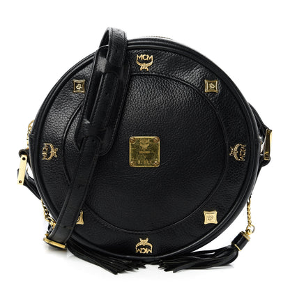MCM Grained Calfskin Studded Heritage Tambourine Black 1 of 10