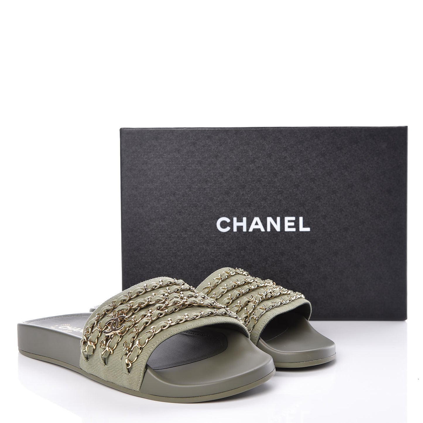 Canvas Chain Flat Sandals 42 Khaki