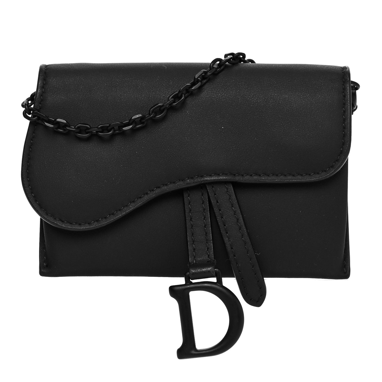 Ultra Matte Calfskin Nano Saddle Chain Pouch Black