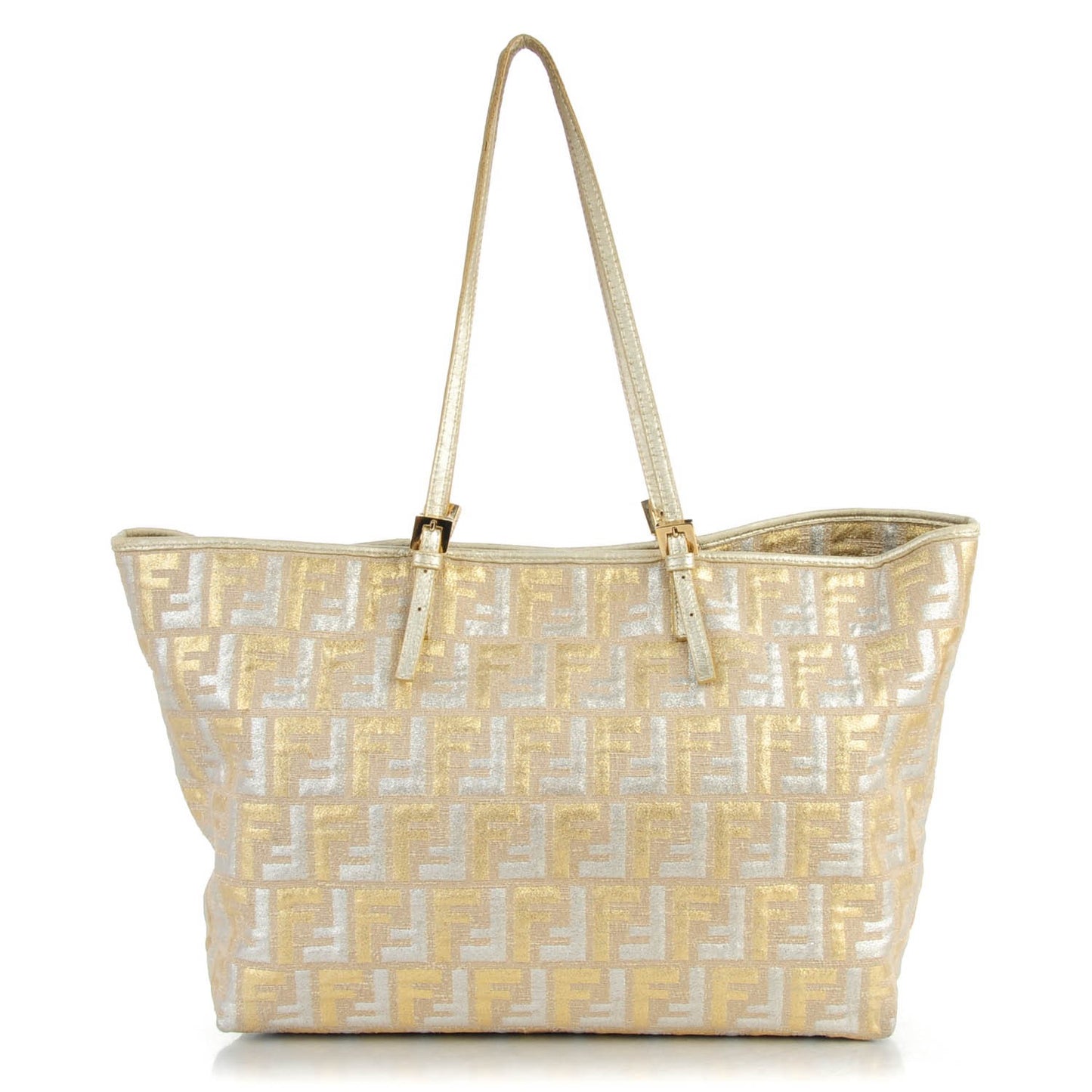Metallic Canvas Zucca Roll Tote Beige Oro