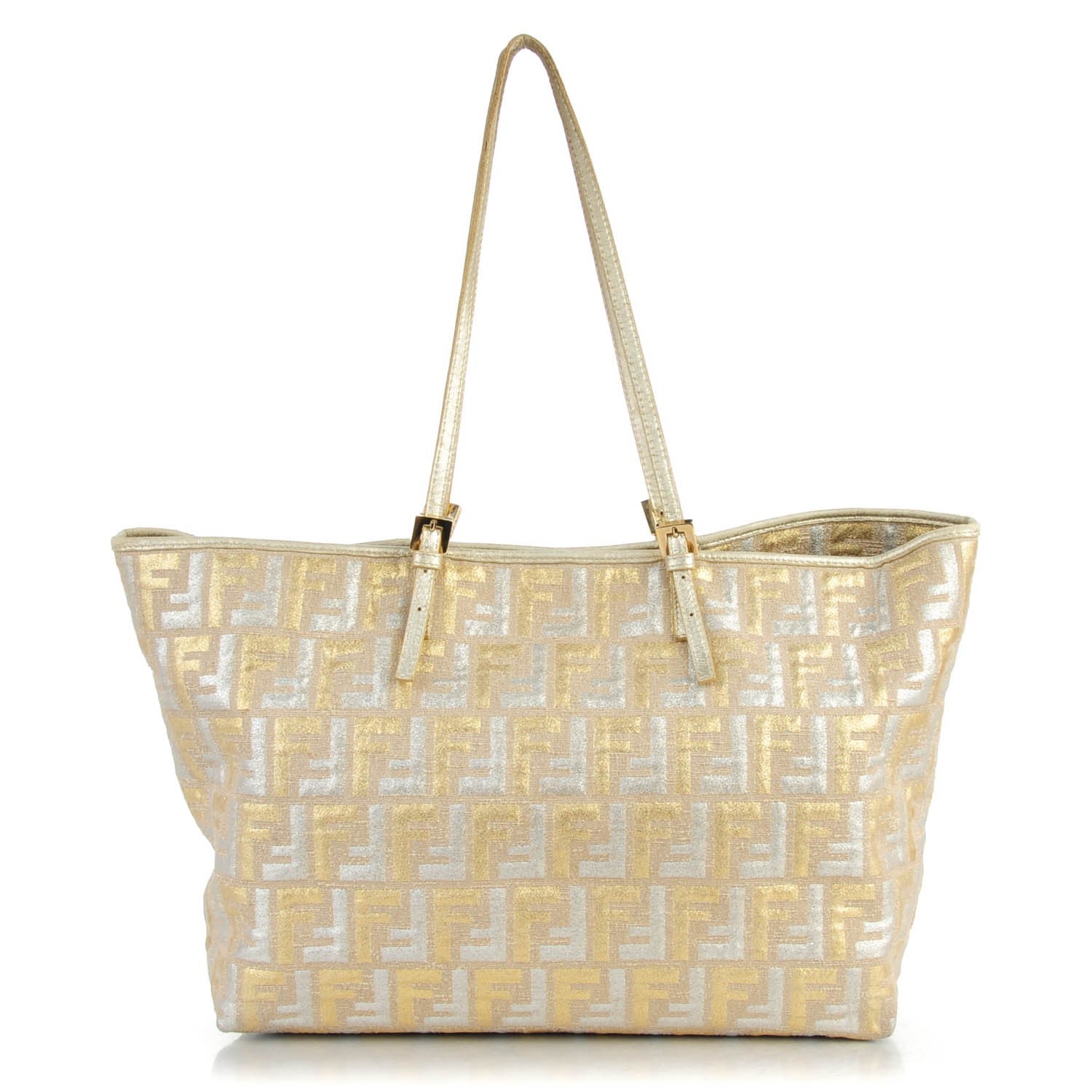 Fendi Metallic Canvas Zucca Roll Tote Beige Oro 1 of 8