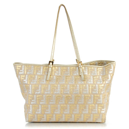 Fendi Metallic Canvas Zucca Roll Tote Beige Oro 1 of 8