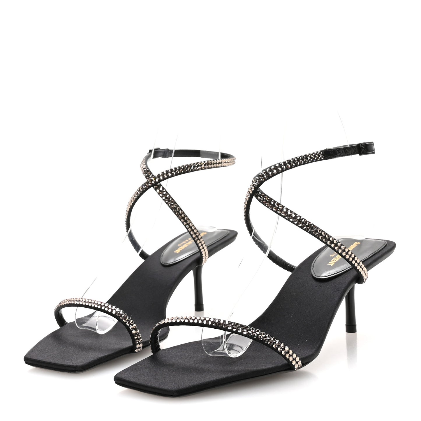 Crepe Satin Strass Baliqua 55 Ankle Strap Sandals 37.5 Black Greige