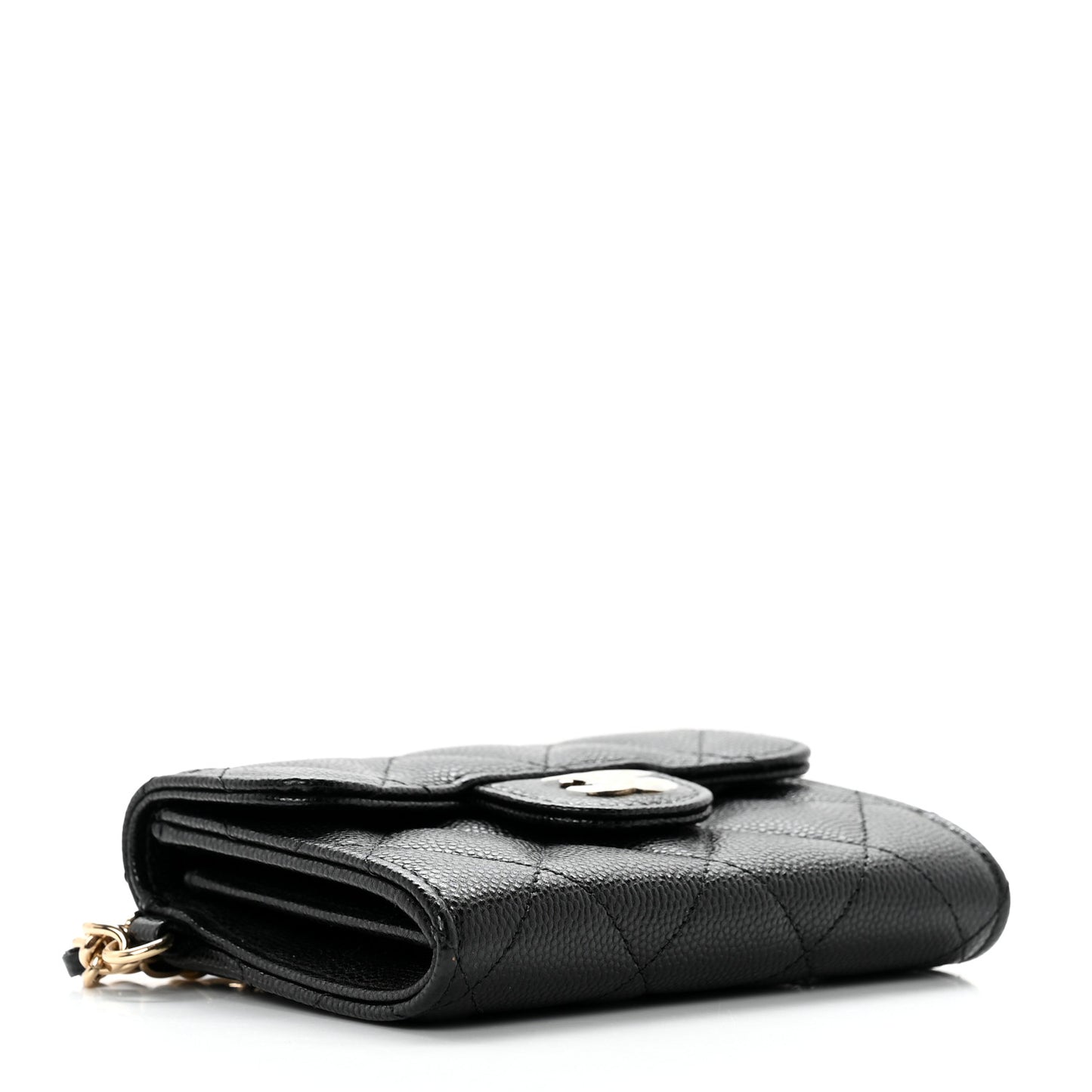 Caviar Quilted Flap Card Holder Chain Wristlet Black