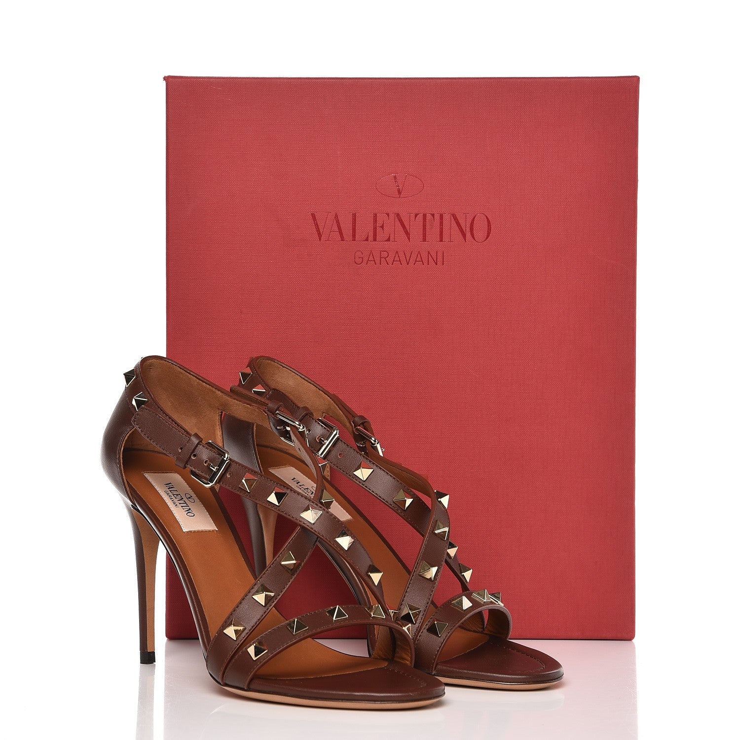 Valentino Garavani Nappa Rockstud Criss Cross 105mm Sandals 37.5 Brown 11 of 11