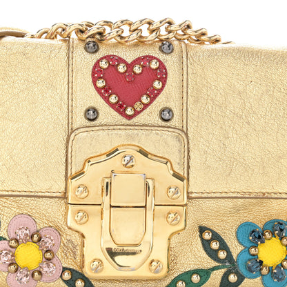 Dolce & Gabbana DOLCE & GABBANA Metallic Calfskin Crystal Embellished Lucia Shoulder Bag Gold Multicolor 8 of 13